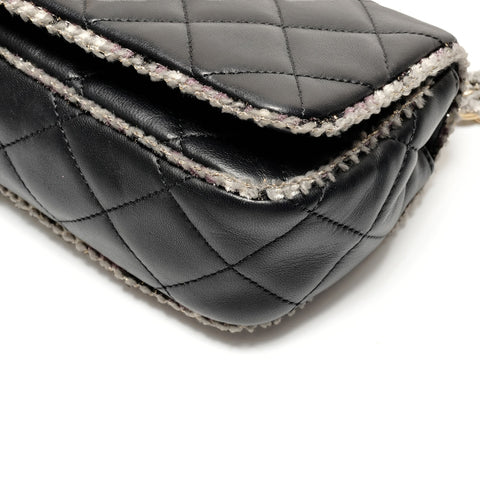 CHANEL Nr. 14 2010-2011 Lammleder Matelasse Tweed Umhängetasche schwarz WS26361