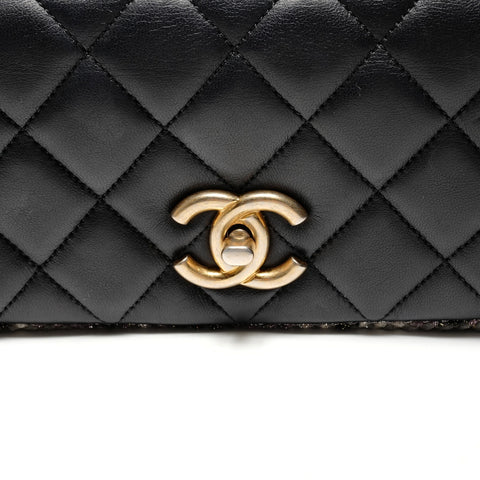 CHANEL Nr. 14 2010-2011 Lammleder Matelasse Tweed Umhängetasche schwarz WS26361