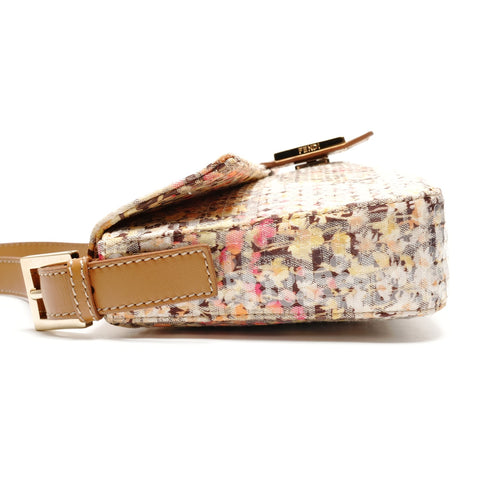 FENDI Zucchino Mamma Bucket Flower One Belt with Sequins Shoulder Bag Brown WS26363