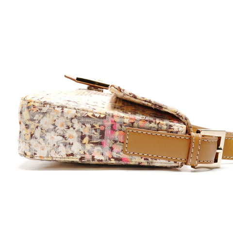 FENDI Zucchino Mamma Bucket Flower One Belt with Sequins Shoulder Bag Brown WS26363