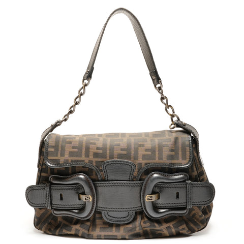 FENDI Zucca Buckle One Shoulder Bag Umhängetasche Braun WS26368