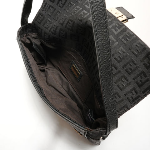 FENDI Zucchino logo Metal Gold Shoulder Bag black WS26380