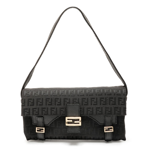 FENDI Zucchino logo Metal Gold Shoulder Bag black WS26380