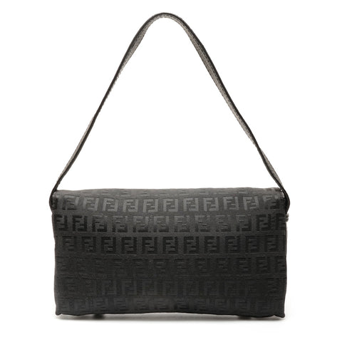 FENDI Zucchino logo Metal Gold Shoulder Bag black WS26380