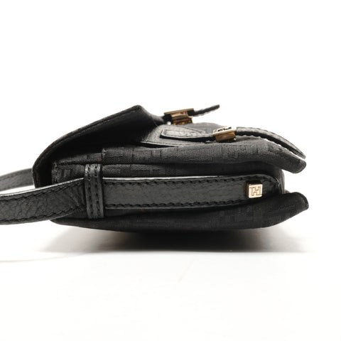 FENDI Zucchino logo Metal Gold Shoulder Bag black WS26380