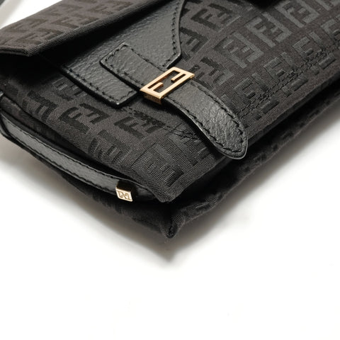 FENDI Zucchino logo Metal Gold Shoulder Bag black WS26380
