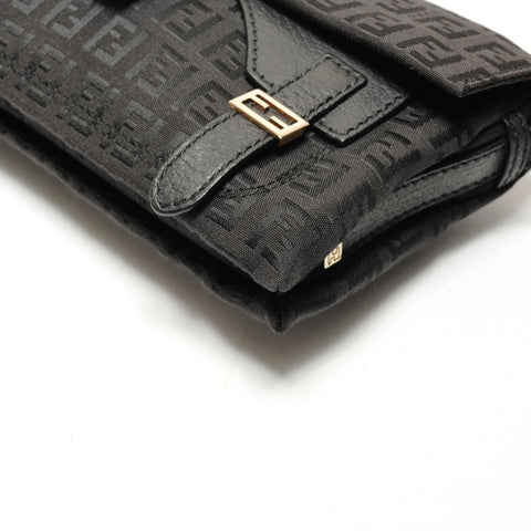 FENDI Zucchino logo Metal Gold Shoulder Bag black WS26380