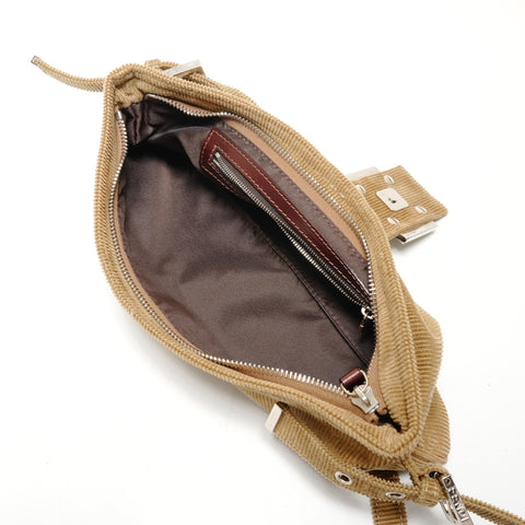 FENDI FF logo corduroy Metal Silver Shoulder Bag beige WS26381