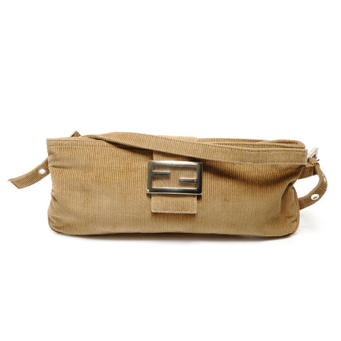 FENDI FF logo corduroy Metal Silver Shoulder Bag beige WS26381