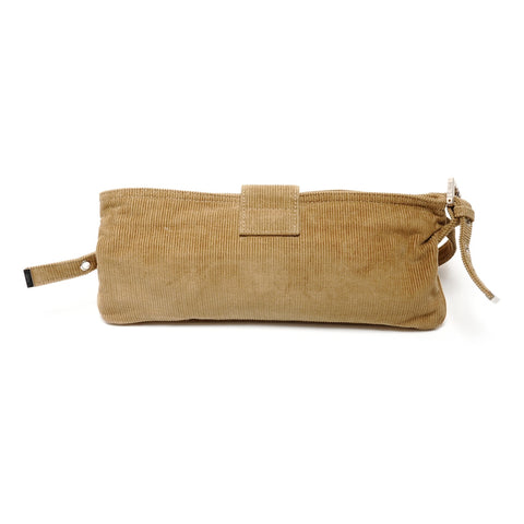 FENDI FF logo corduroy Metal Silver Shoulder Bag beige WS26381