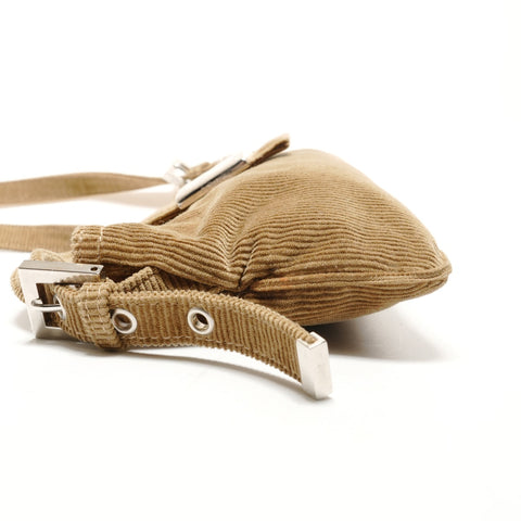 FENDI FF logo corduroy Metal Silver Shoulder Bag beige WS26381