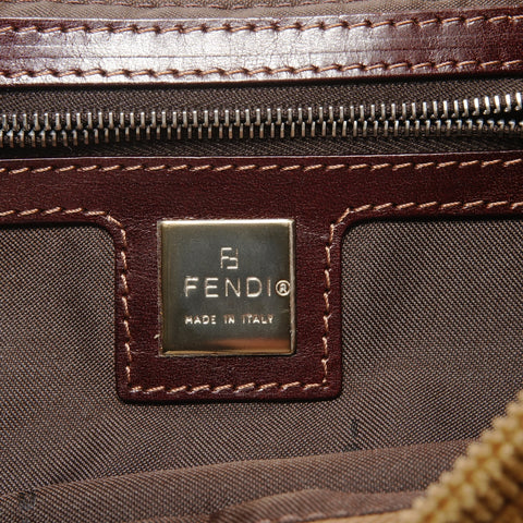 FENDI FF logo corduroy Metal Silver Shoulder Bag beige WS26381