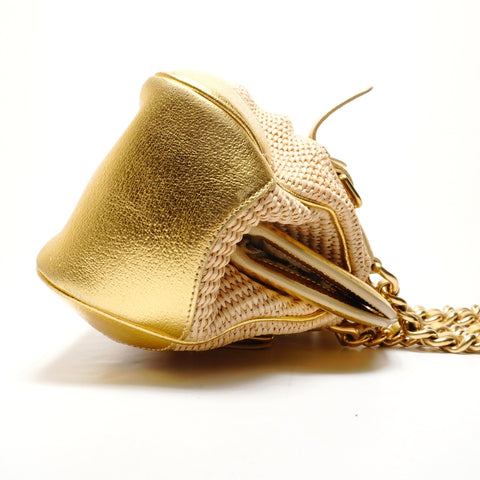 PRADA Raffia basket bag with leather chain shoulder Shoulder Bag gold WS26382