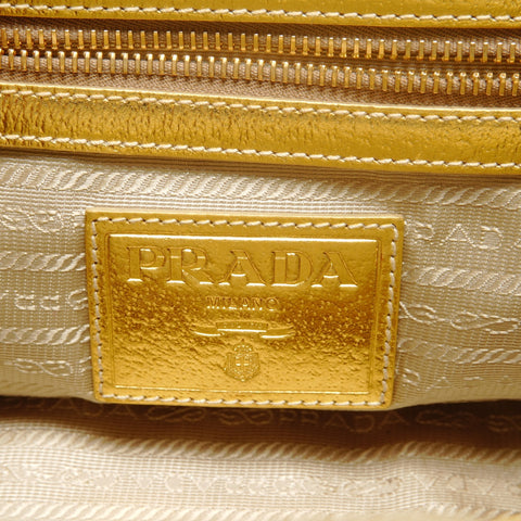 PRADA Raffia basket bag with leather chain shoulder Shoulder Bag gold WS26382