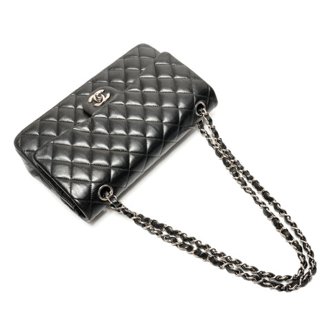 CHANEL 27th series 2019 Double flap Matelasse Lamb leather Silver Metal Shoulder Bag black WS26395