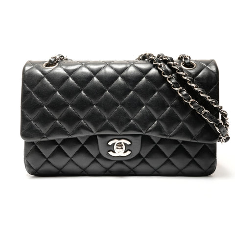 CHANEL 2019年第27系列双翻盖马特拉塞小羊皮银色金属单肩包黑色 WS26395