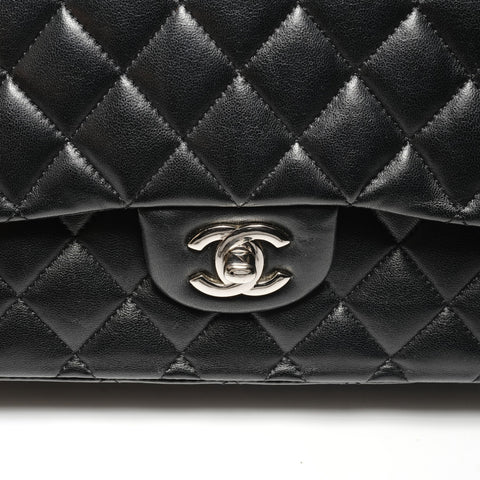 CHANEL 27th series 2019 Double flap Matelasse Lamb leather Silver Metal Shoulder Bag black WS26395