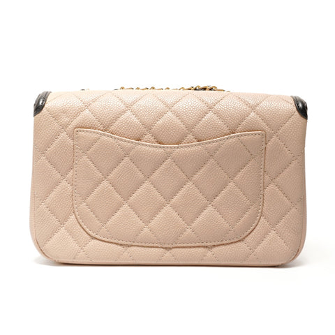 CHANEL No. 24 2017-2018 CC Filigree Caviar Skin Two-tone Shoulder Bag beige WS26396