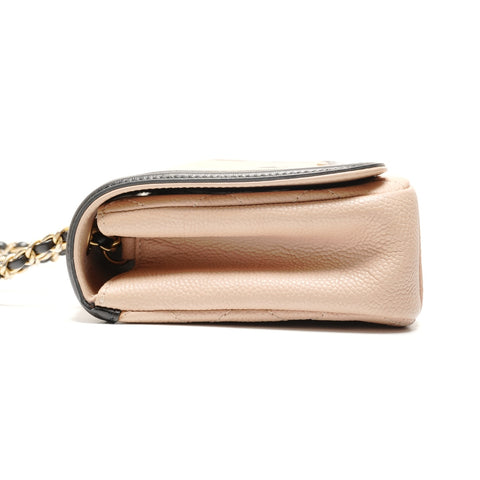 CHANEL No. 24 2017-2018 CC Filigree Caviar Skin Two-tone Shoulder Bag beige WS26396