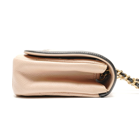 CHANEL No. 24 2017-2018 CC Filigree Caviar Skin Two-tone Shoulder Bag beige WS26396