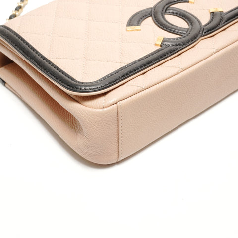 CHANEL No. 24 2017-2018 CC Filigree Caviar Skin Two-tone Shoulder Bag beige WS26396