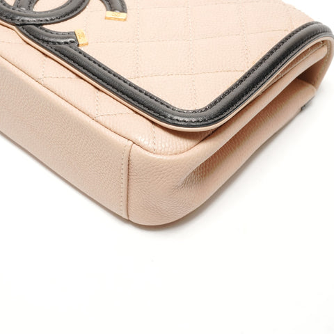CHANEL No. 24 2017-2018 CC Filigree Caviar Skin Two-tone Shoulder Bag beige WS26396