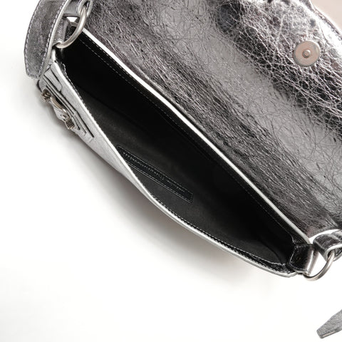 BALENCIAGA Le Cagoule Metallic Shoulder Bag Silver WS26398