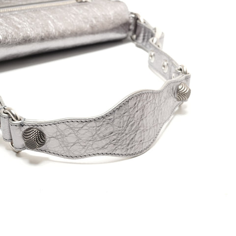BALENCIAGA Le Cagoule Metallic Shoulder Bag Silver WS26398