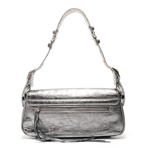 BALENCIAGA Le Cagoule Metallic Shoulder Bag Silver WS26398