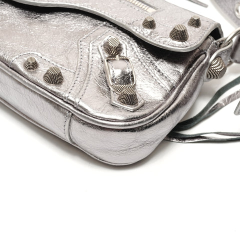 BALENCIAGA Le Cagoule Metallic Shoulder Bag Silver WS26398