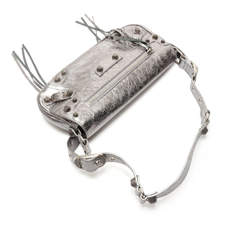 BALENCIAGA Le Cagoule Metallic Shoulder Bag Silver WS26398