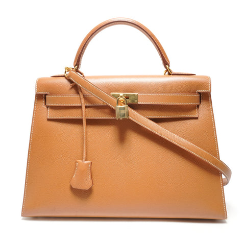 HERMES 2020 Kelly 32 OY Stamp 金色 Courchevel 手提包 棕色 WS26404