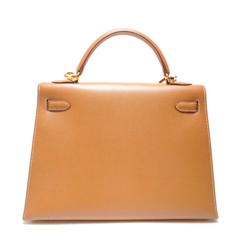 HERMES 2020 Kelly 32 OY Stamp Gold Courchevel Handbag Brown WS26404