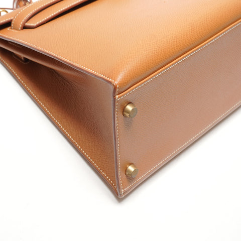 HERMES 2020 Kelly 32 OY Stamp Gold Courchevel Handbag Brown WS26404
