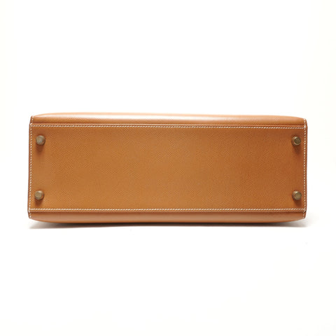 HERMES 2020 Kelly 32 OY Stamp Gold Courchevel Handbag Brown WS26404