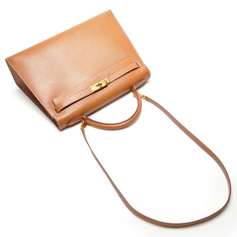 HERMES 2020 Kelly 32 OY Stamp Gold Courchevel Handbag Brown WS26404