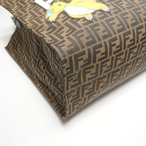 FENDI Pokmon Collaboration Dragonite Zucca Pattern Canvas Tote Bag Brown WS26421