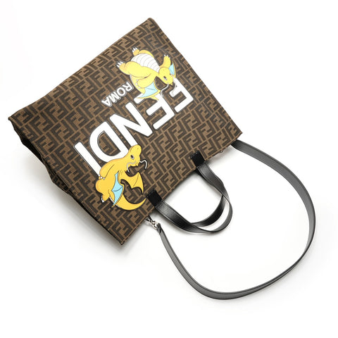 FENDI Pokmon Collaboration Dragonite Zucca Pattern Canvas Tote Bag Brown WS26421