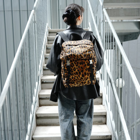 PRADA Nylon Leopard Pattern Backpack  Daypack Brown WS26424
