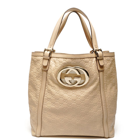 GUCCI GG Double G Leather Tote Bag beige WS26425