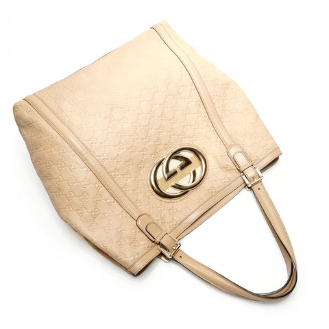 GUCCI GG Double G Leather Tote Bag beige WS26425