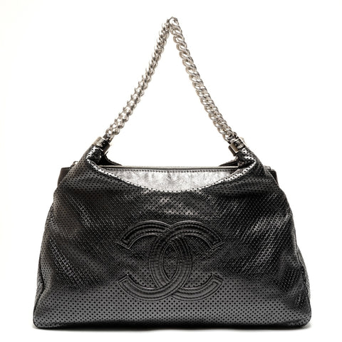 CHANEL No. 12 2008-2009 COCO Mark Punched Leather 2-Way Shoulder Bag gray WS26427
