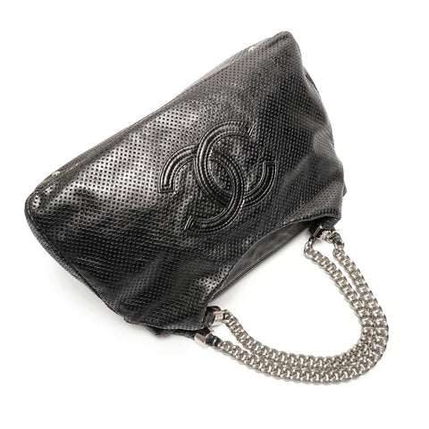 CHANEL No. 12 2008-2009 COCO Mark Punched Leather 2-Way Shoulder Bag gray WS26427