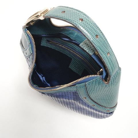 GUCCI Sequined hobo bag with buckle design Handbag blue WS26428
