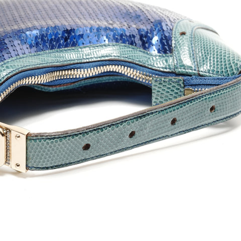 GUCCI Sequined hobo bag with buckle design Handbag blue WS26428