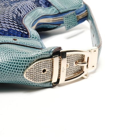 GUCCI Sequined hobo bag with buckle design Handbag blue WS26428