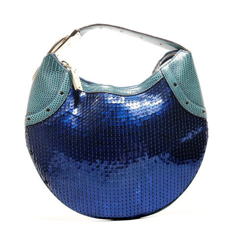 GUCCI Sequined hobo bag with buckle design Handbag blue WS26428
