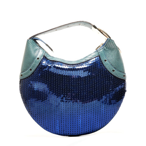 GUCCI Sequined hobo bag with buckle design Handbag blue WS26428