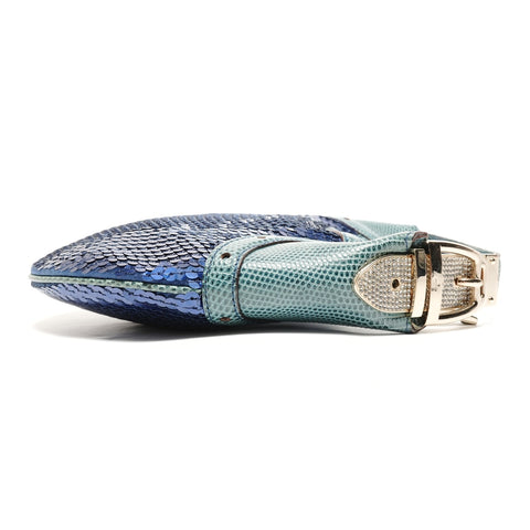 GUCCI Sequined hobo bag with buckle design Handbag blue WS26428