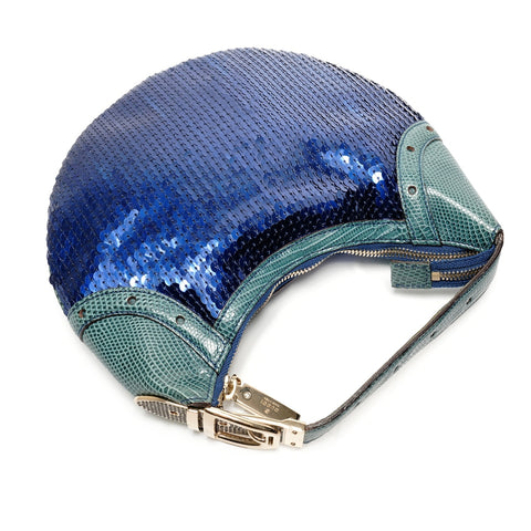 GUCCI Sequined hobo bag with buckle design Handbag blue WS26428